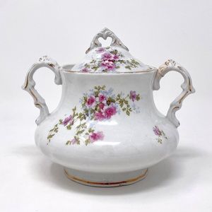 Antique Willets Manufacturing Co W.M. Co Semi Porcelain Sugar Bowl w/ Lid Floral
